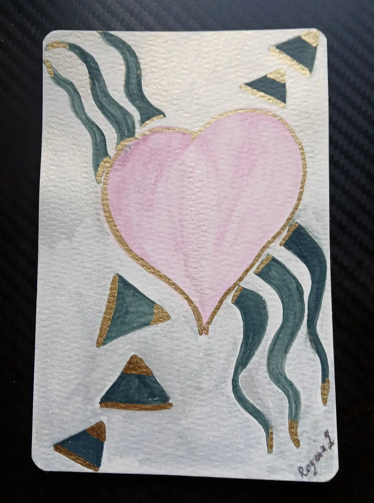 Floating Love" – Original Abstract Watercolor & Gold Metallic Mini Art - signed by Artist Regina Lenhard / Regina Creates