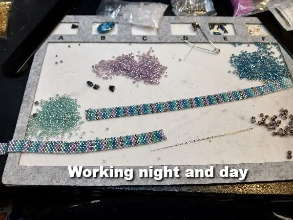 Mermaid Vibes beaded necklace in-progress, working all hours of the day.