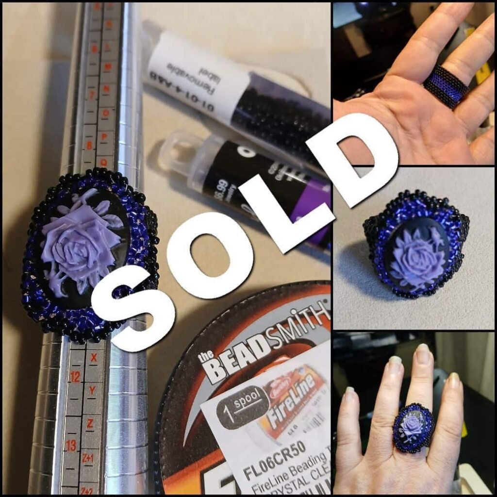 Handmade in the USA beaded ring collage. Already sold via https://www.ebay.com/str/reginacreates. Rose Cameo and delica miyuki beads ring. Artisan made.